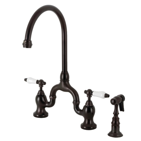 Kingston Brass Bridge Kitchen Faucet with Brass Sprayer, Oil Rubbed Bronze KS7795PLBS - main